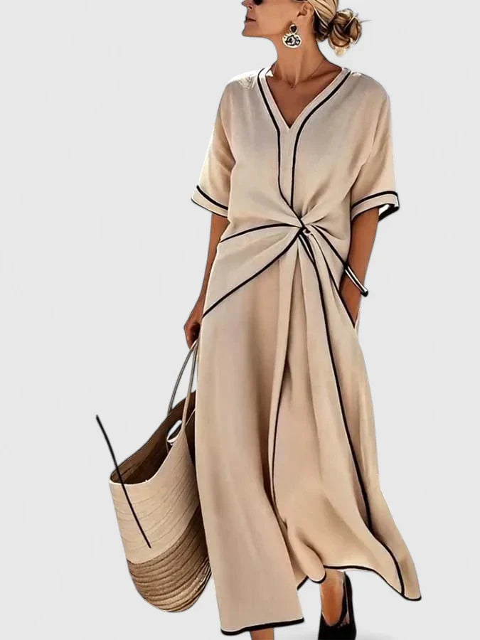 Long dress for vacation and everyday wear – Loose V-neck dress for women