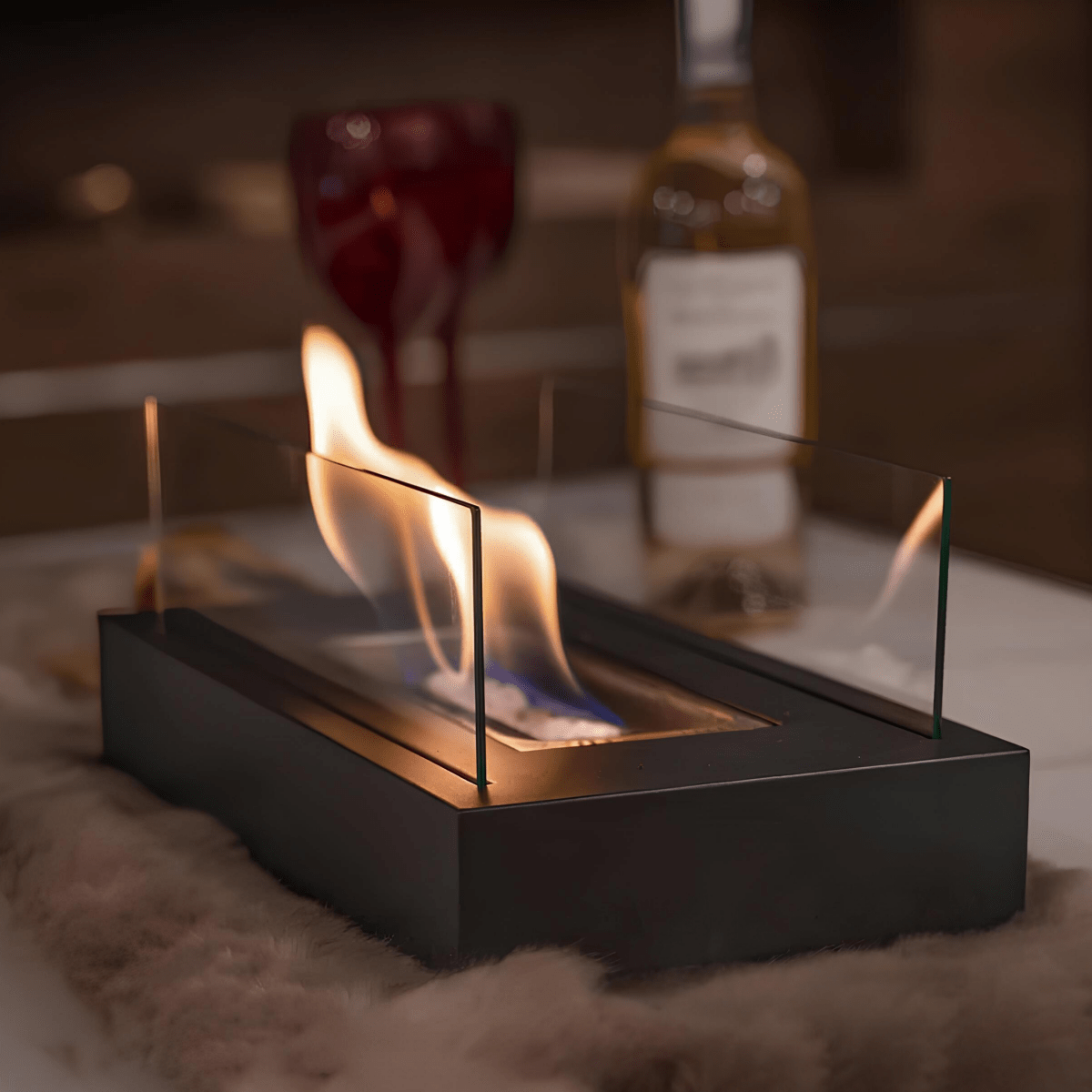 Bioethanol tabletop fireplace for indoor and outdoor use