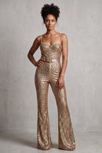 Elegant jumpsuit for parties and evenings – Jumpsuit with belt and wide legs for women