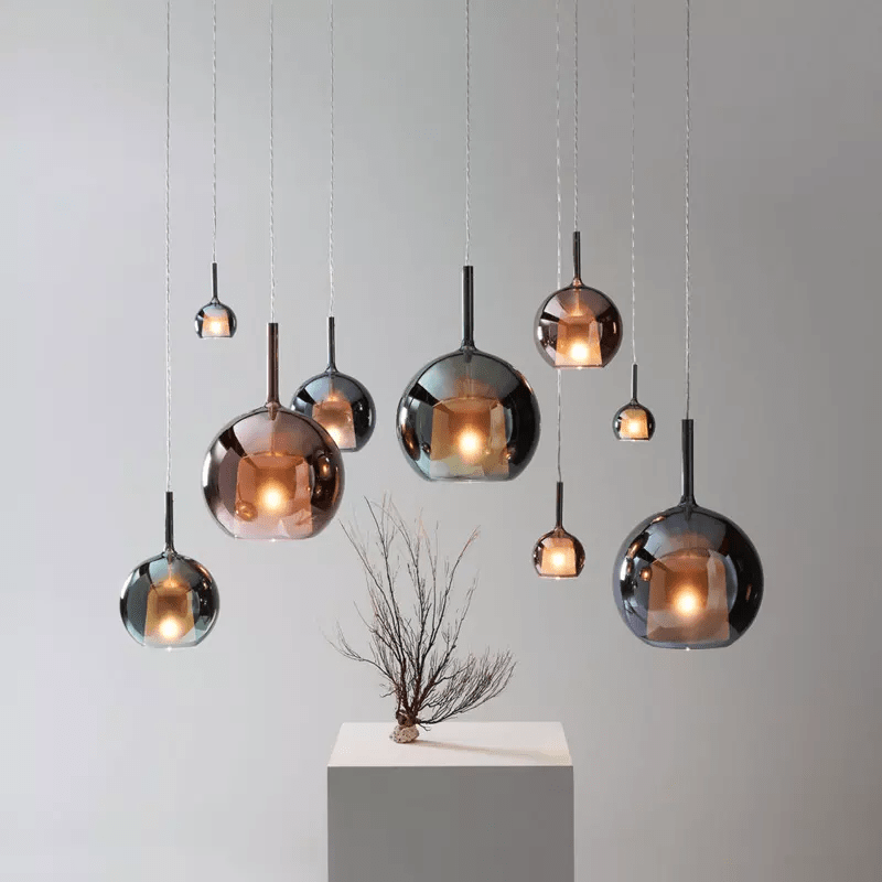 Adjustable lighting for dining table and living room – Dimmable pendant lamp in aluminum and glass