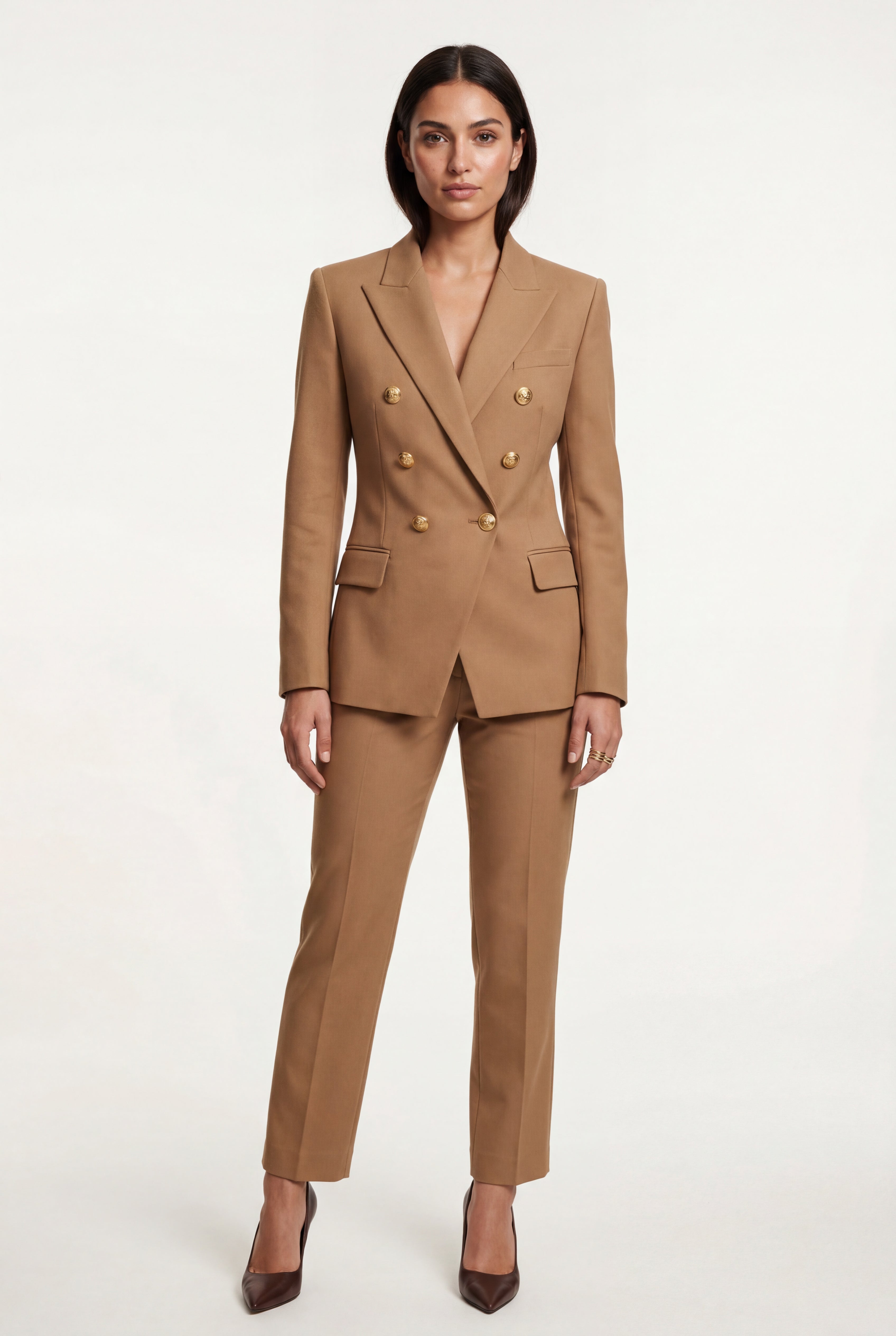 Elegant blazer for work and parties – Double-breasted blazer with gold-colored buttons for women