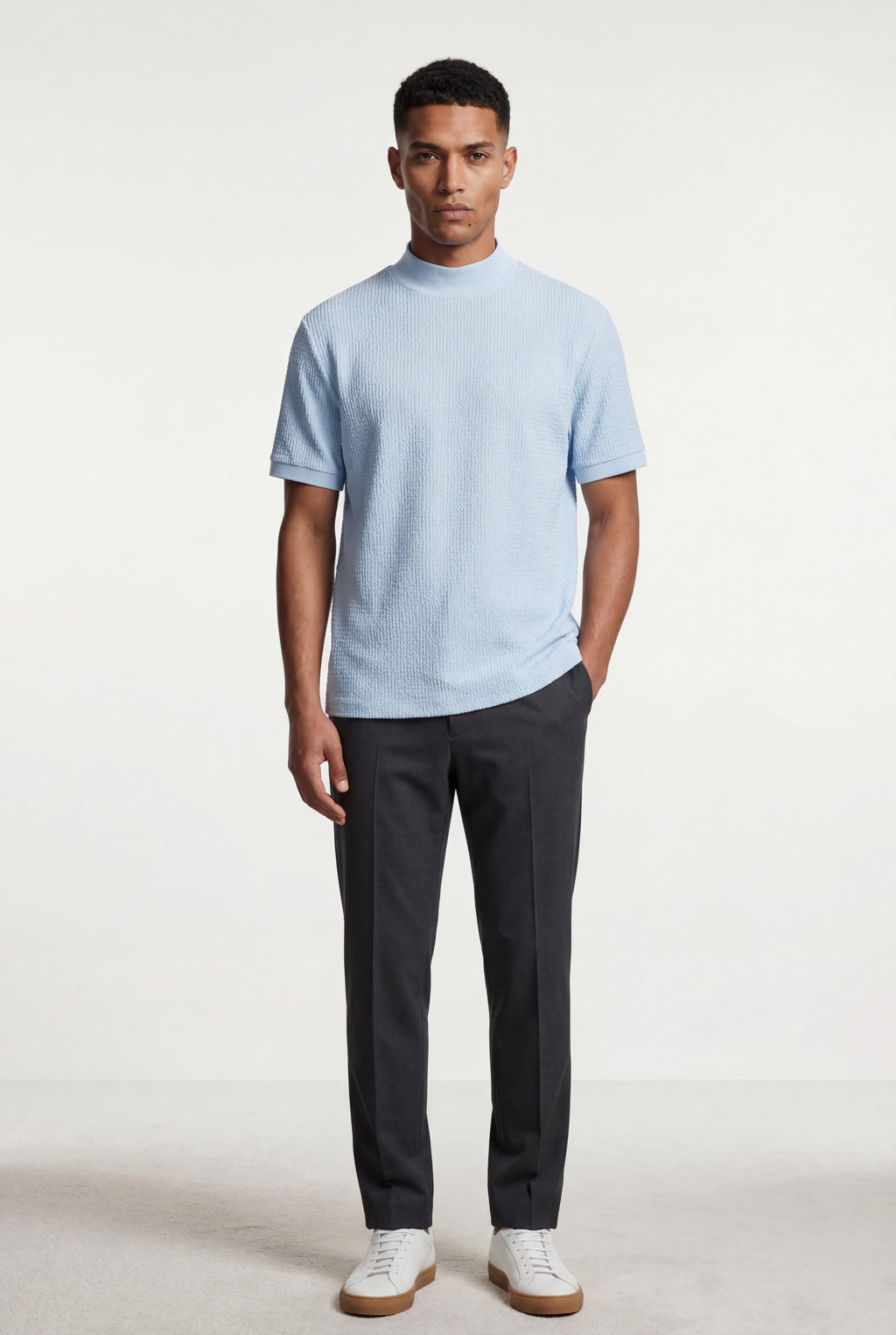 Ribbed sweater for everyday use – Short-sleeve sweater with high neck for men