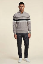 Knitted sweater for cold days – Sweater with half zipper and striped design for men