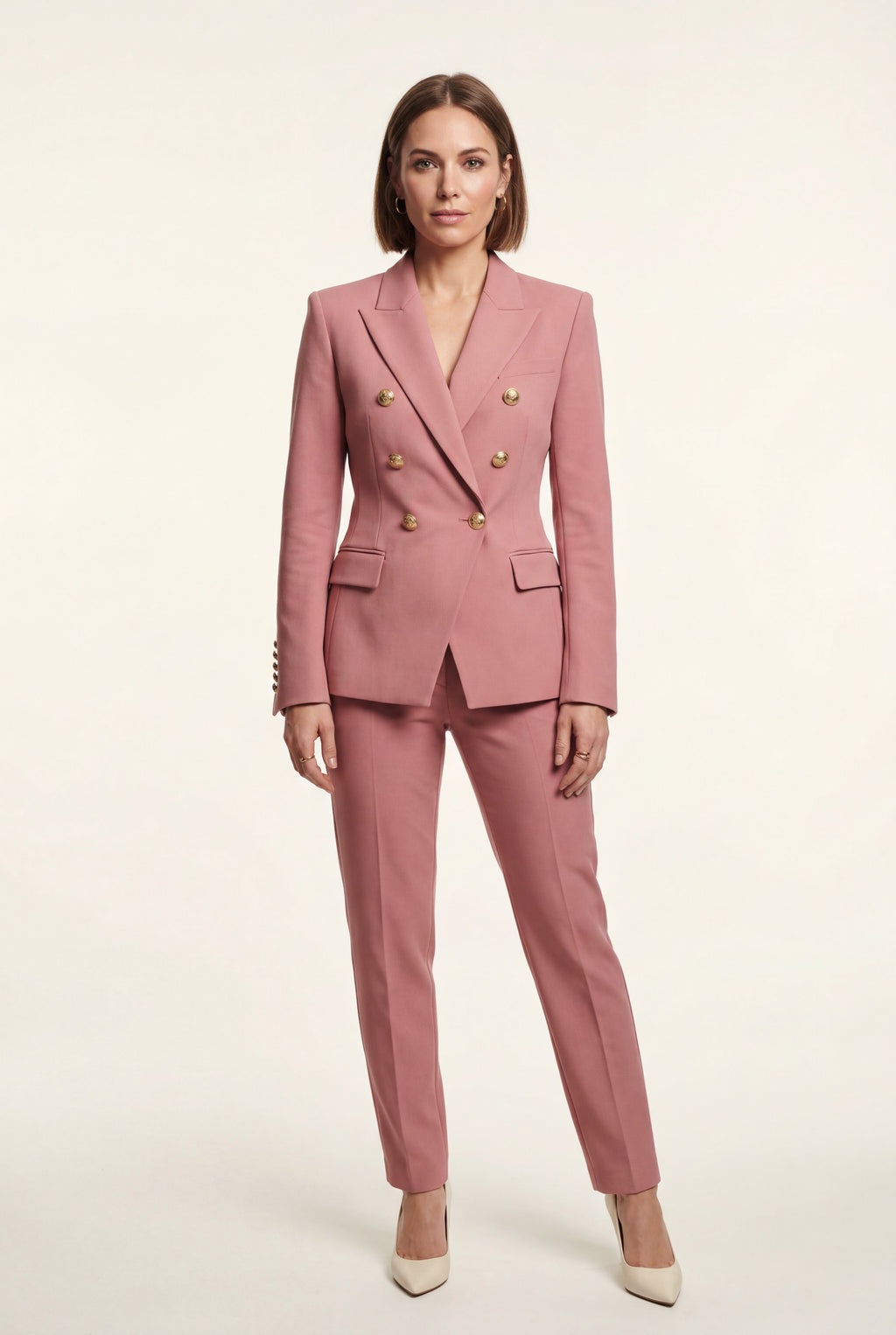 Elegant blazer for work and parties – Double-breasted blazer with gold-colored buttons for women