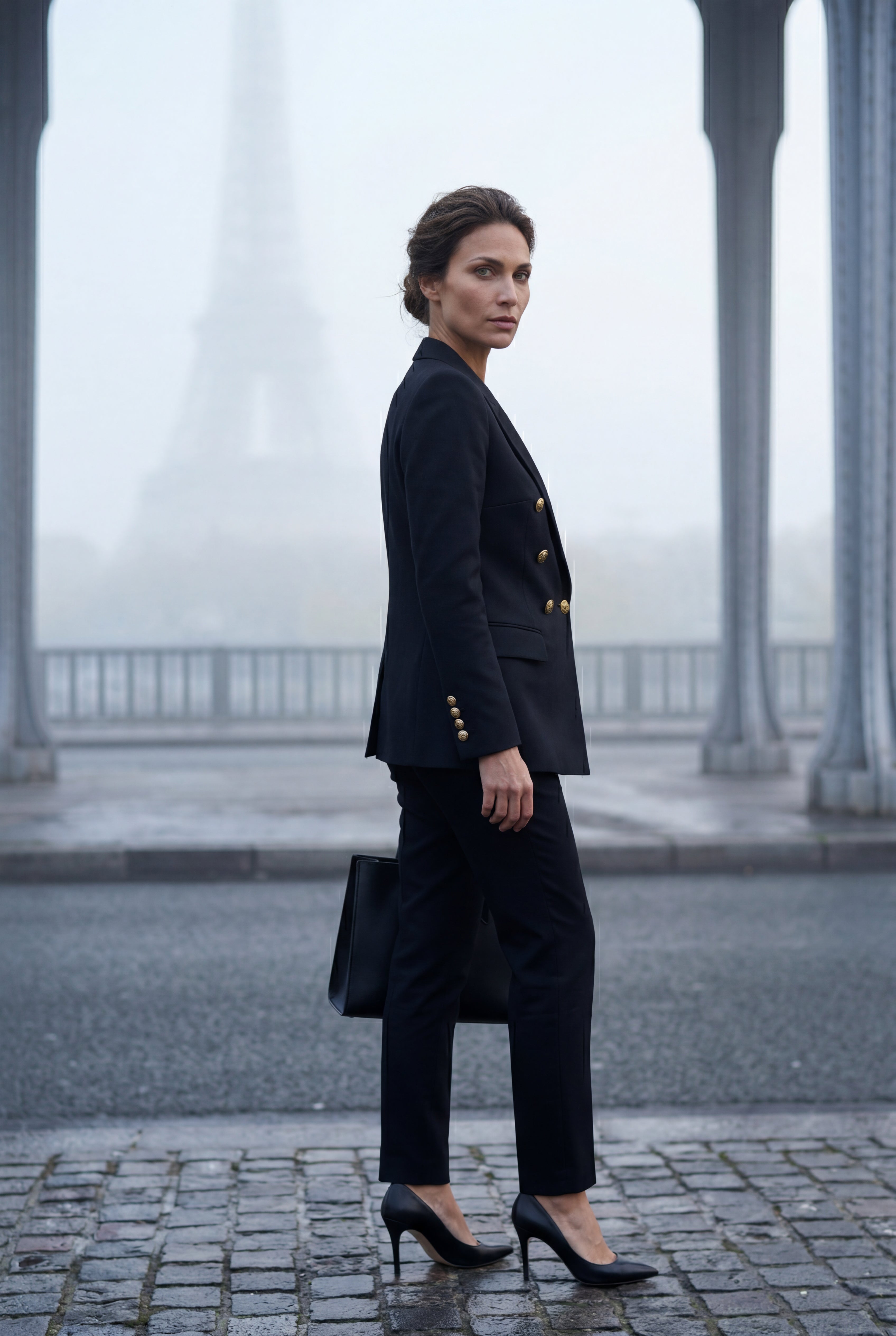 Elegant blazer for work and parties – Double-breasted blazer with gold-colored buttons for women