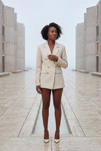 Elegant blazer for work and parties – Double-breasted blazer with gold-colored buttons for women
