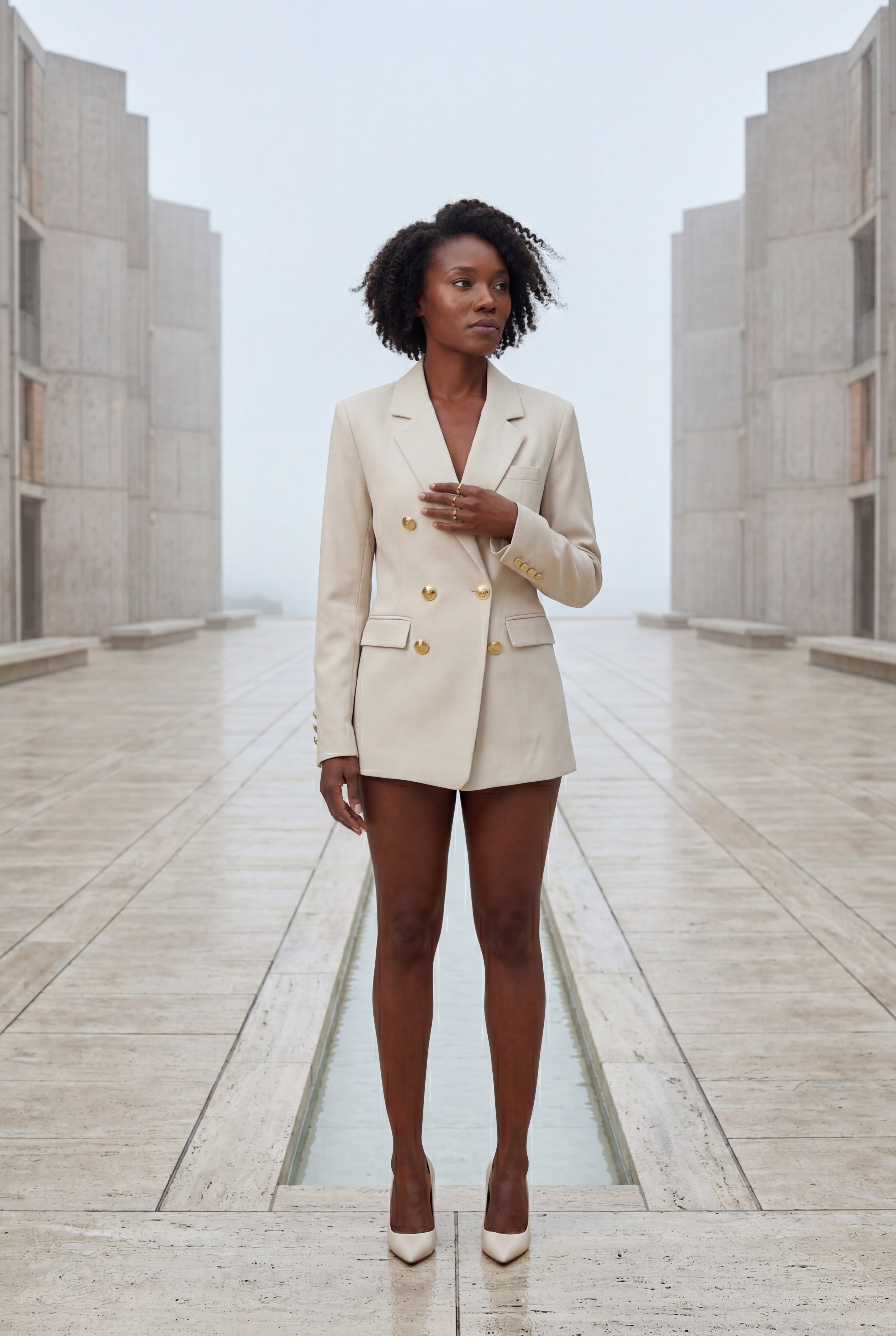 Elegant blazer for work and parties – Double-breasted blazer with gold-colored buttons for women