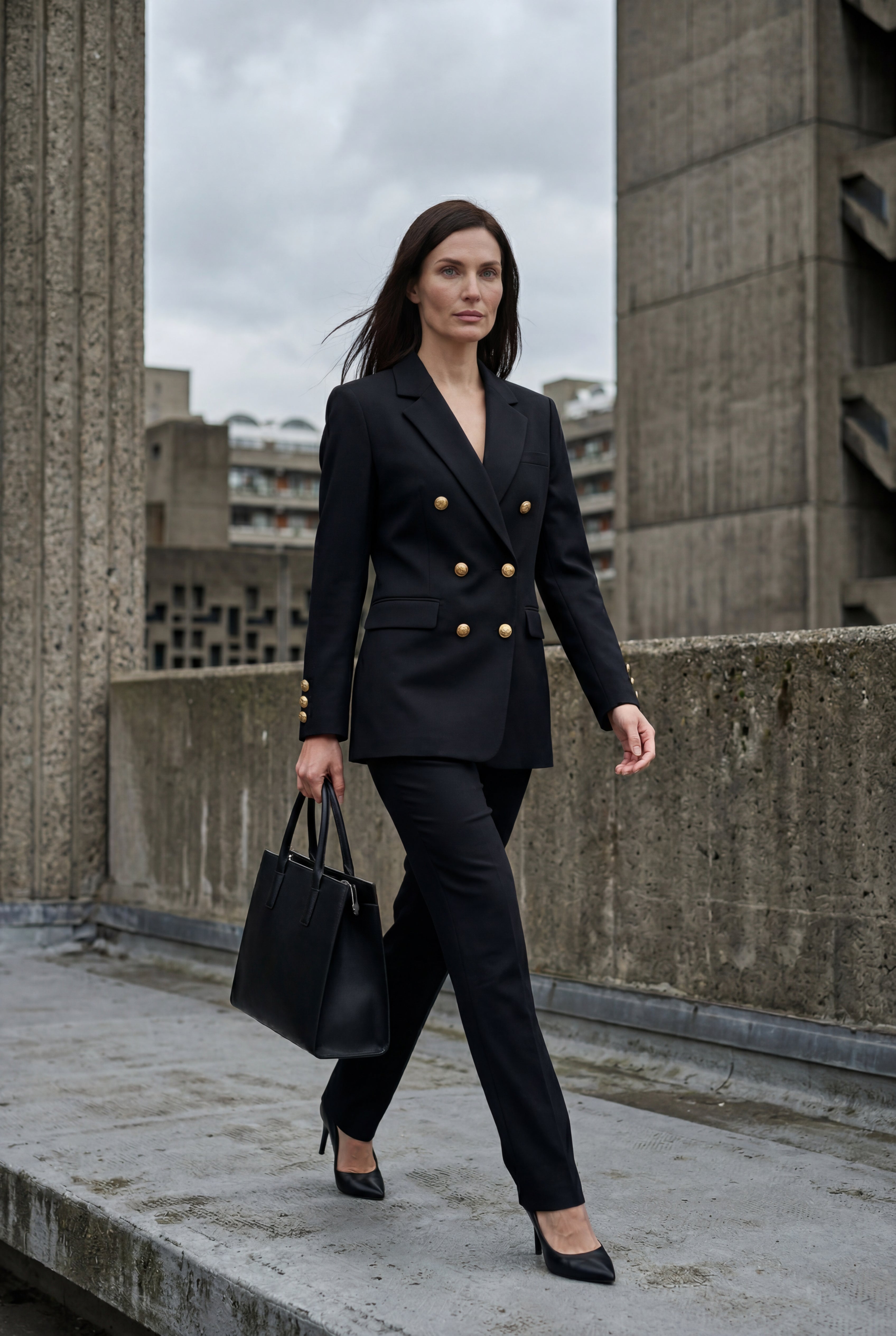 Elegant blazer for work and parties – Double-breasted blazer with gold-colored buttons for women