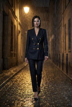 Elegant blazer for work and parties – Double-breasted blazer with gold-colored buttons for women