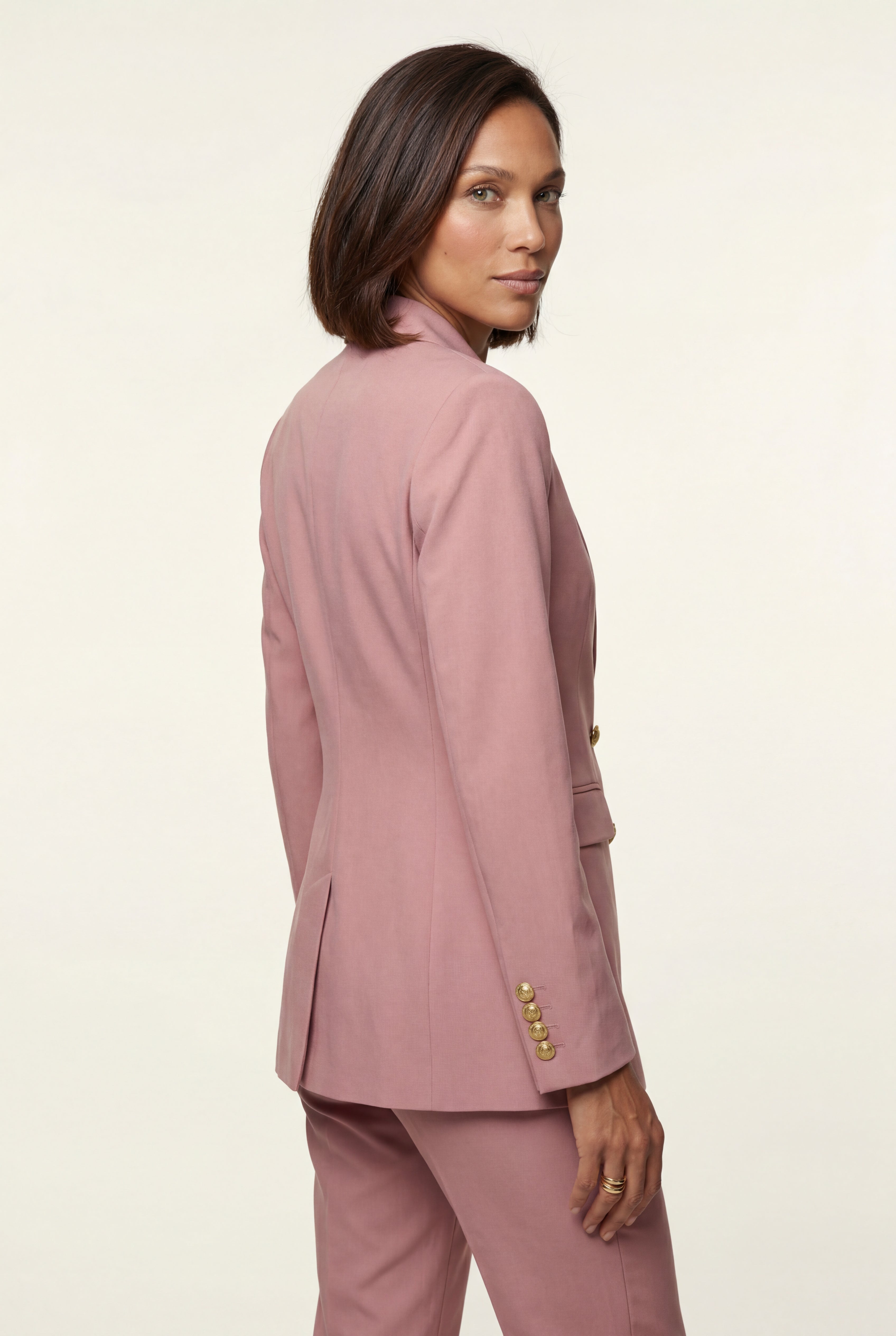 Elegant blazer for work and parties – Double-breasted blazer with gold-colored buttons for women