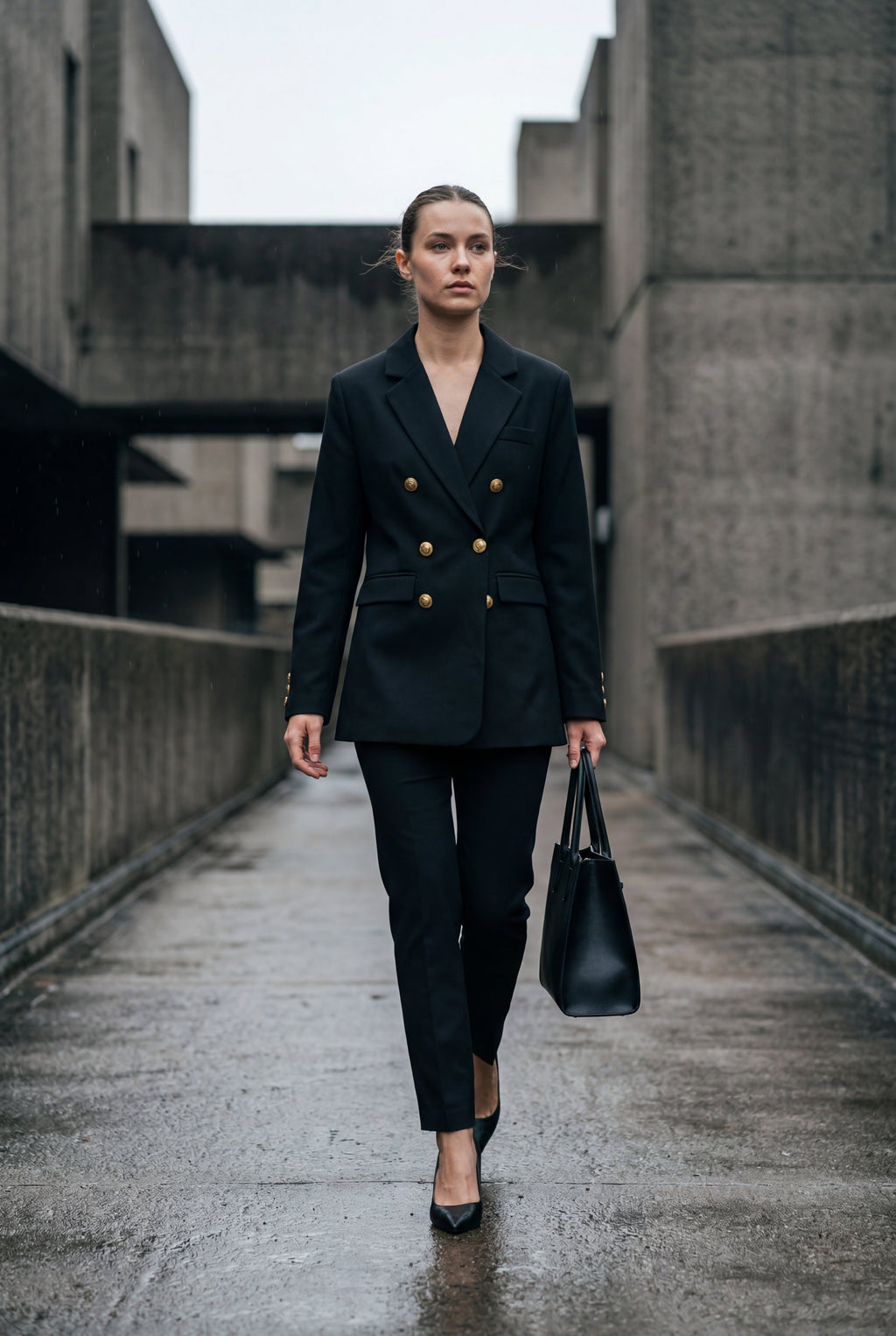 Elegant blazer for work and parties – Double-breasted blazer with gold-colored buttons for women