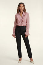 Elegant blouse for work and everyday use – Pleated blouse with ruffle details for women