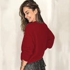 Warm knit sweater for everyday use – V-neck knit sweater for women