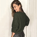 Warm knit sweater for everyday use – V-neck knit sweater for women