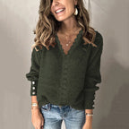 Warm knit sweater for everyday use – V-neck knit sweater for women