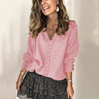 Warm knit sweater for everyday use – V-neck knit sweater for women
