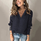 Warm knit sweater for everyday use – V-neck knit sweater for women