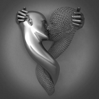 Wall decoration with metal figure and canvas for indoor use