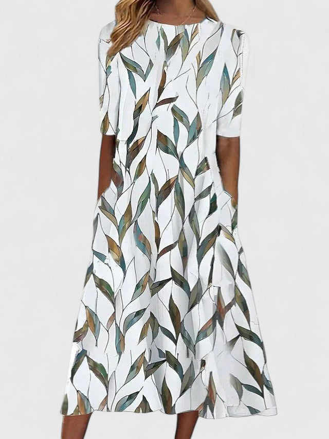 Patterned midi dress for everyday wear and summer – Dress with pockets for women