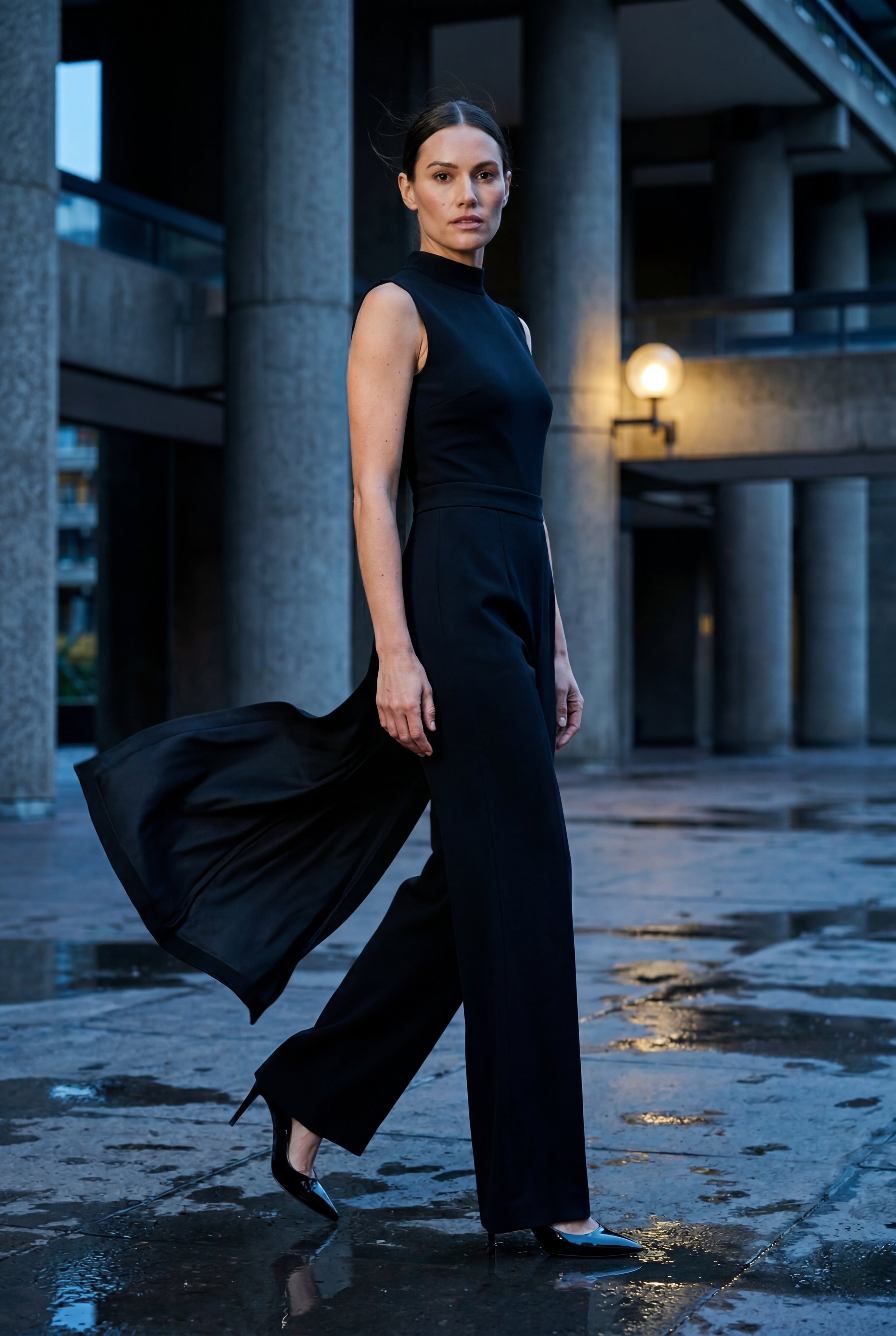 Modern jumpsuit for work and parties – Sleeveless jumpsuit with wide legs for women