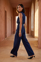 Modern jumpsuit for work and parties – Sleeveless jumpsuit with wide legs for women