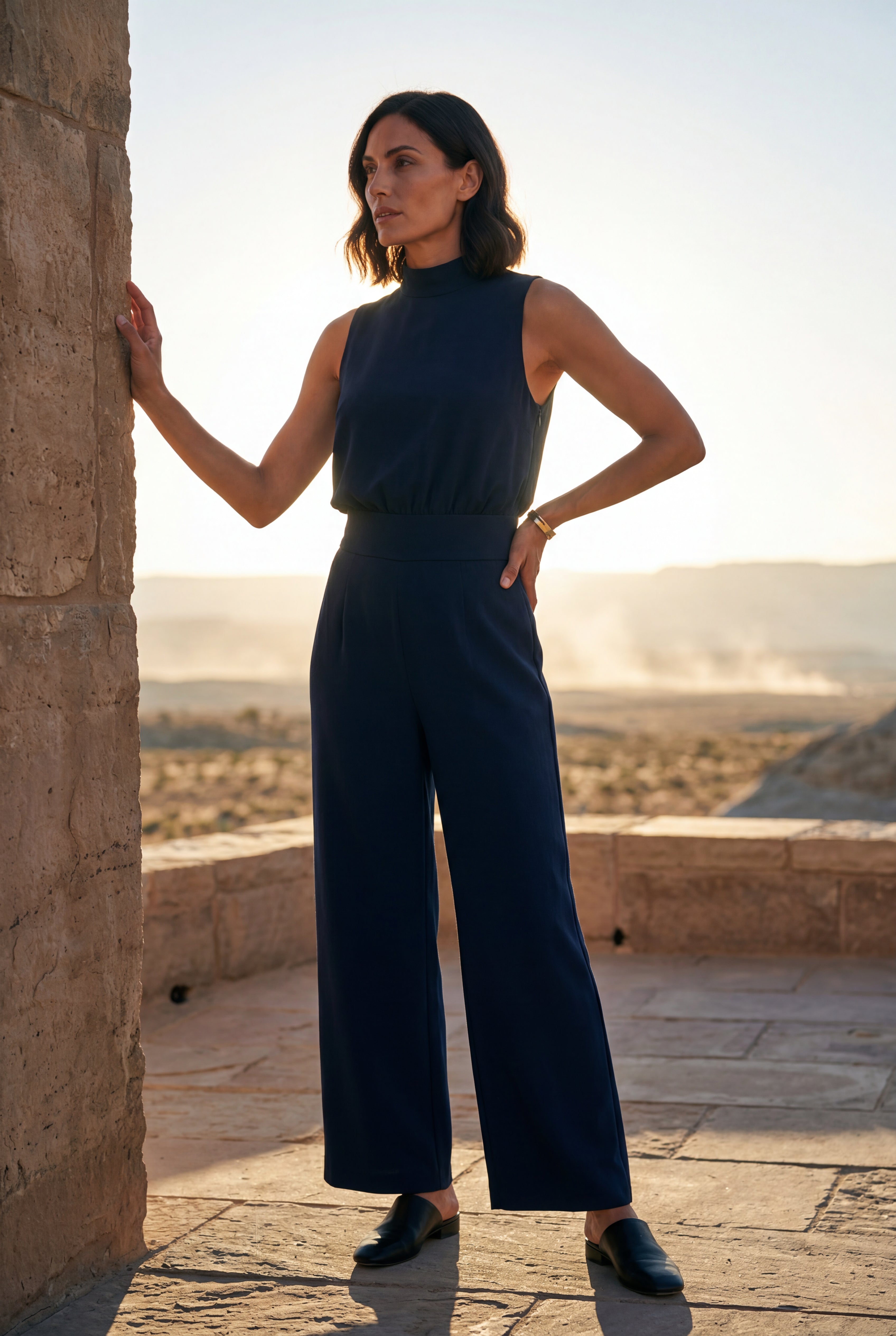 Modern jumpsuit for work and parties – Sleeveless jumpsuit with wide legs for women