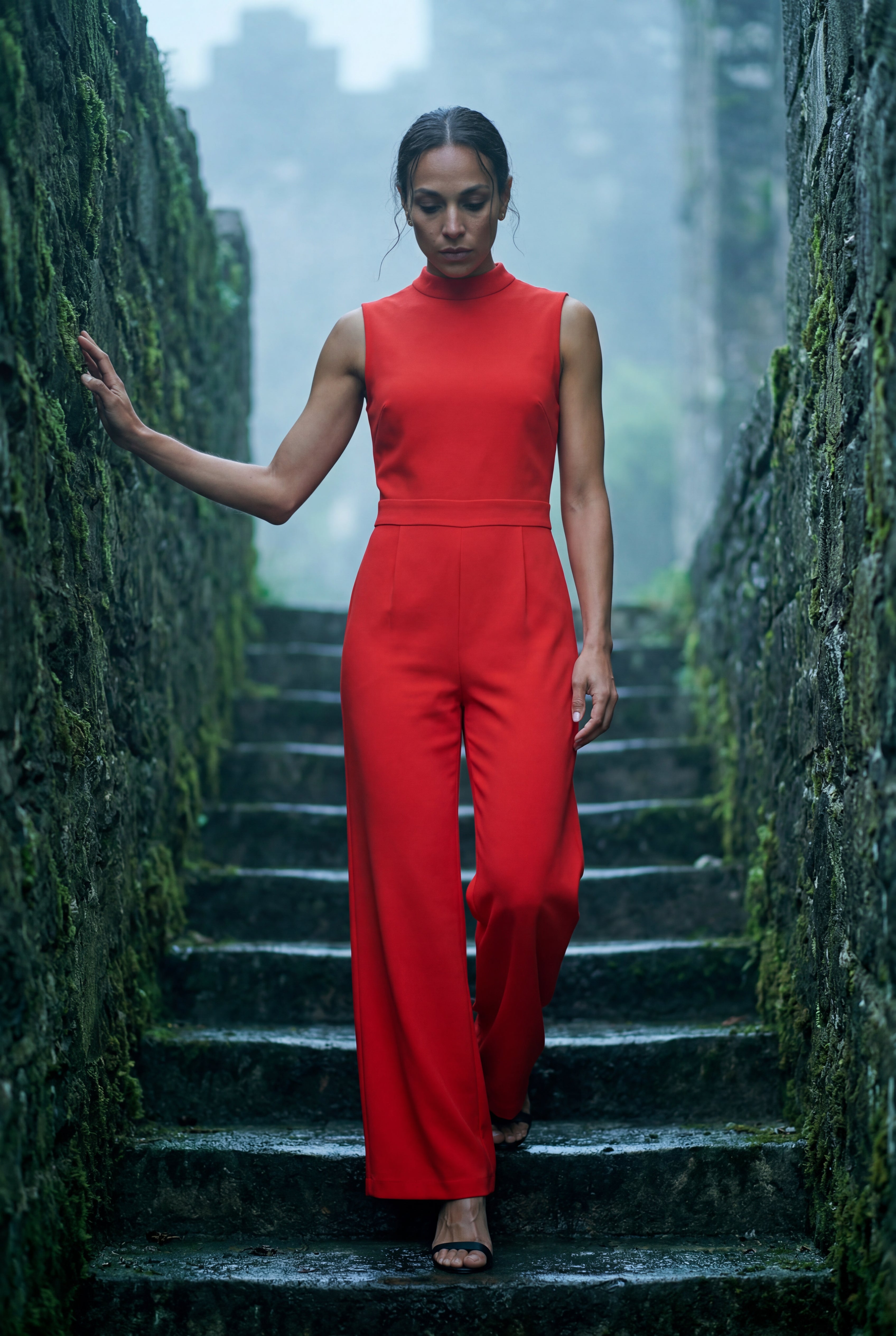 Modern jumpsuit for work and parties – Sleeveless jumpsuit with wide legs for women