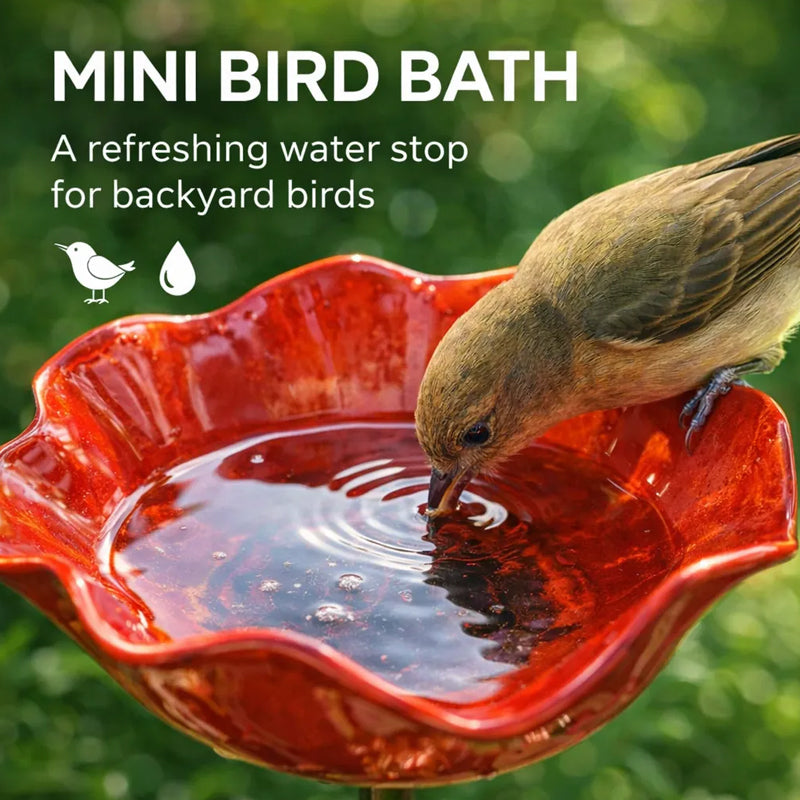 Decorative Bird Bath for Garden Spaces – Metal Flower Stake with Bird Bath
