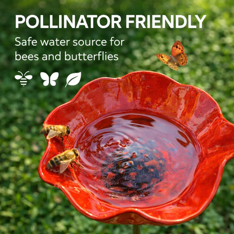 Decorative Bird Bath for Garden Spaces – Metal Flower Stake with Bird Bath