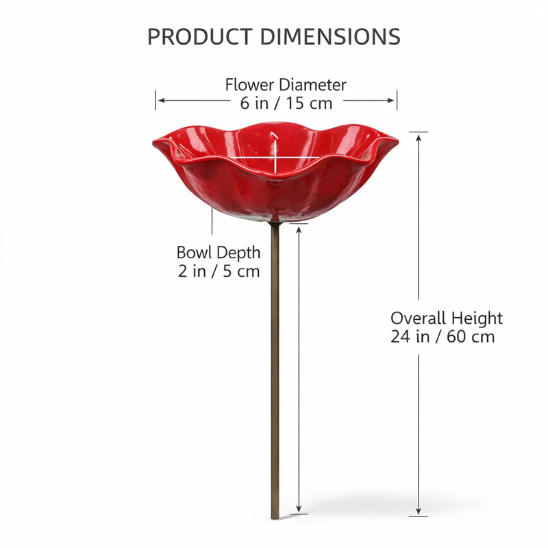 Decorative Bird Bath for Garden Spaces – Metal Flower Stake with Bird Bath