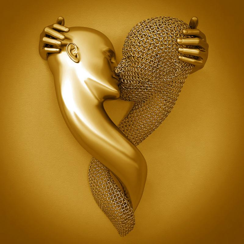 Wall decoration with metal figure and canvas for indoor use