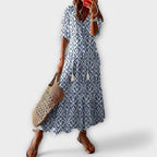 Patterned maxi dress for summer and vacation – Long dress with V-neck for women
