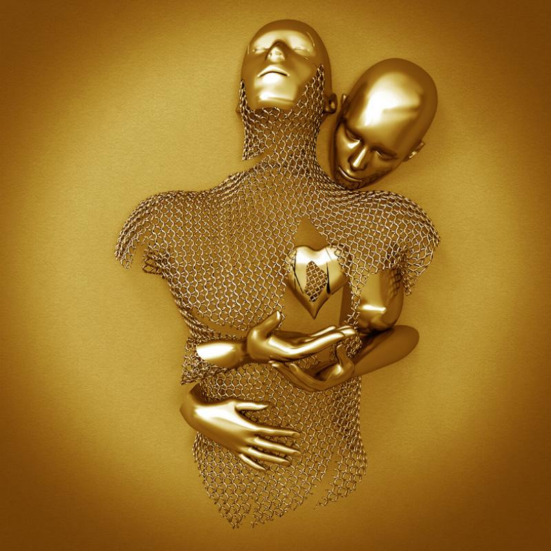 Wall decoration with metal figure and canvas for indoor use