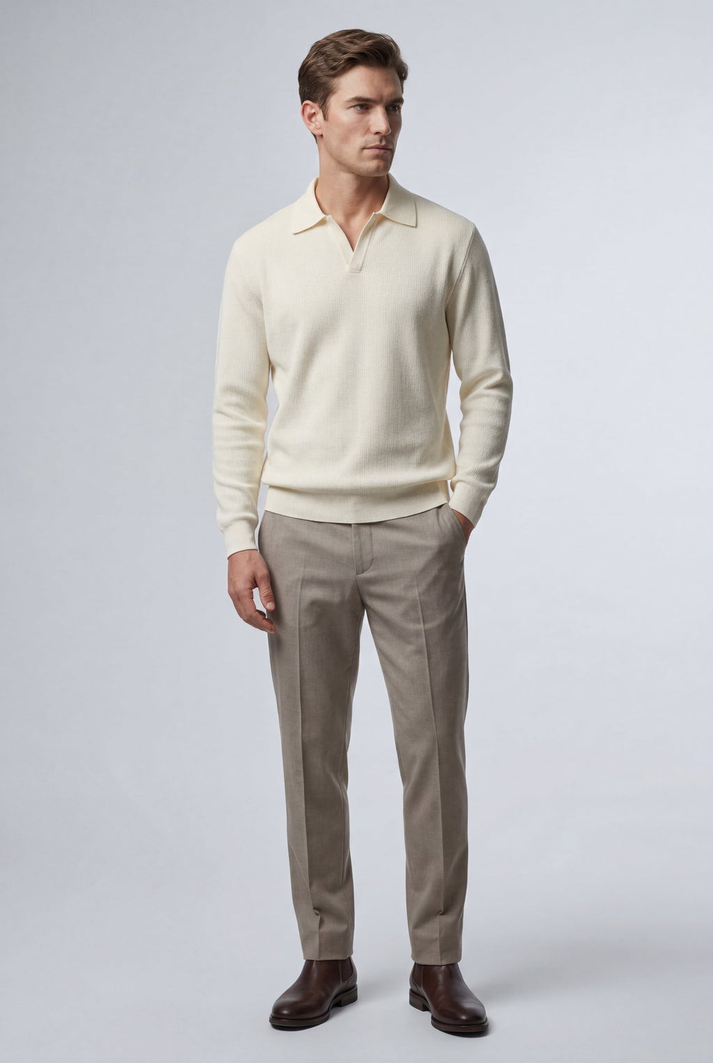 Modern polo for work and everyday use – Long-sleeve polo without buttons for men