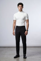 Ribbed sweater for everyday use – Short-sleeve sweater with high neck for men