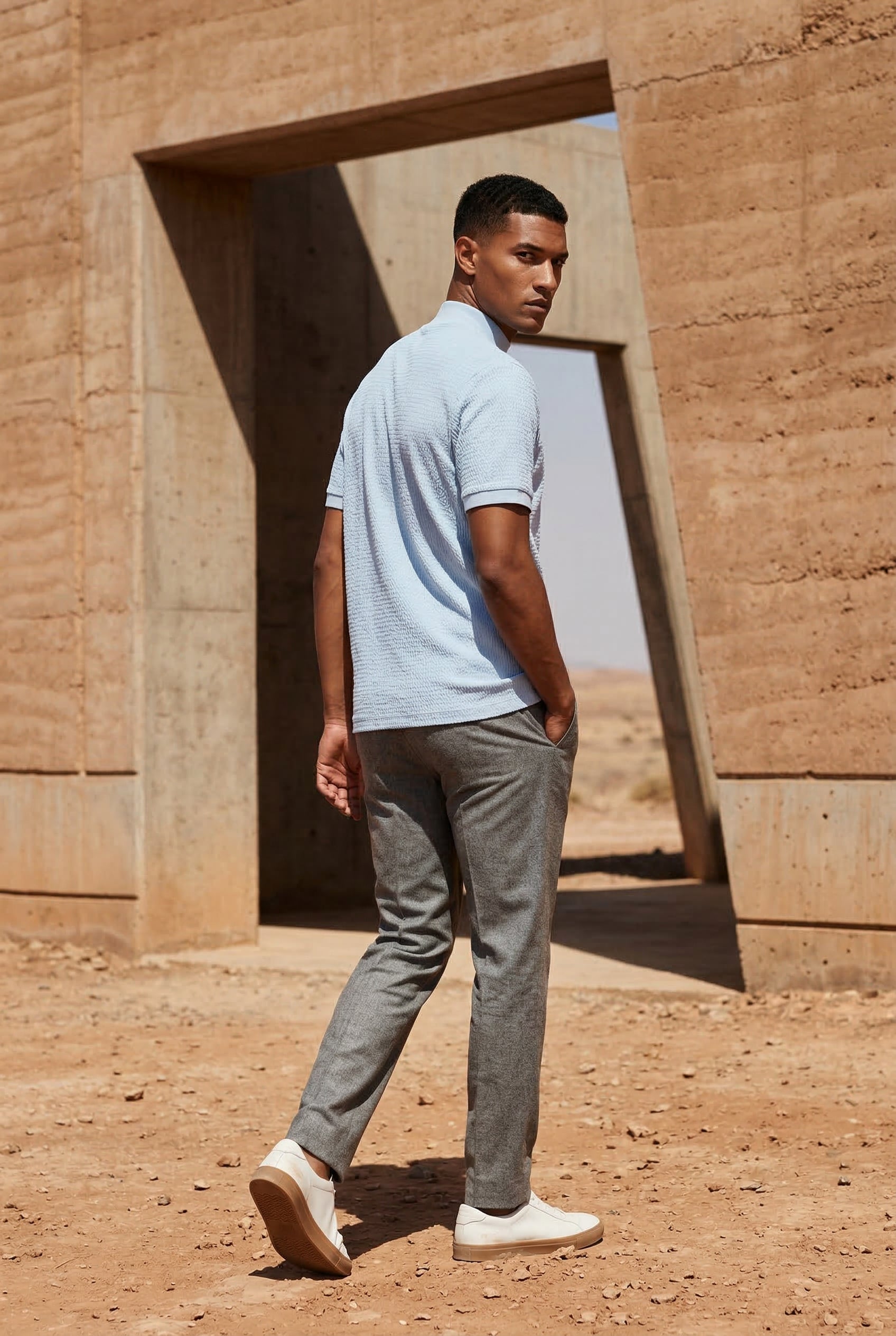 Ribbed sweater for everyday use – Short-sleeve sweater with high neck for men