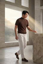 Ribbed sweater for everyday use – Short-sleeve sweater with high neck for men