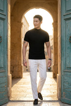 Ribbed sweater for everyday use – Short-sleeve sweater with high neck for men