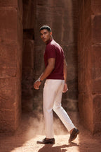 Ribbed sweater for everyday use – Short-sleeve sweater with high neck for men