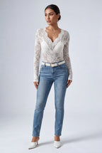 Elegant lace top for parties and evenings – Long-sleeved bodysuit for women