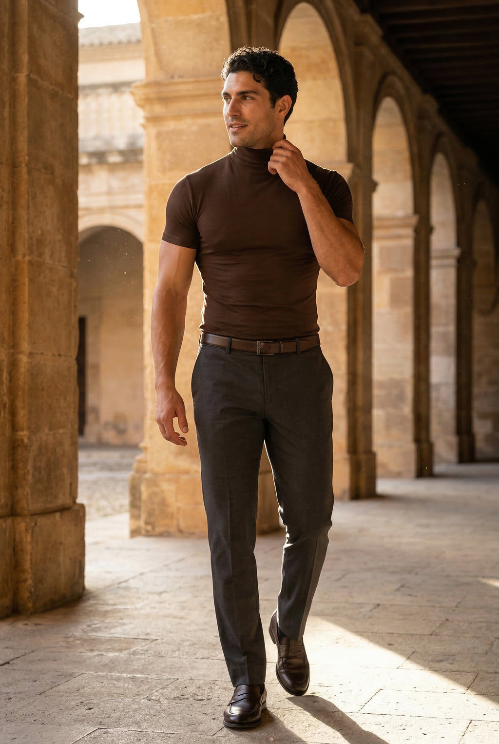 Fitted t-shirt for everyday use – Short-sleeve t-shirt with turtleneck for men