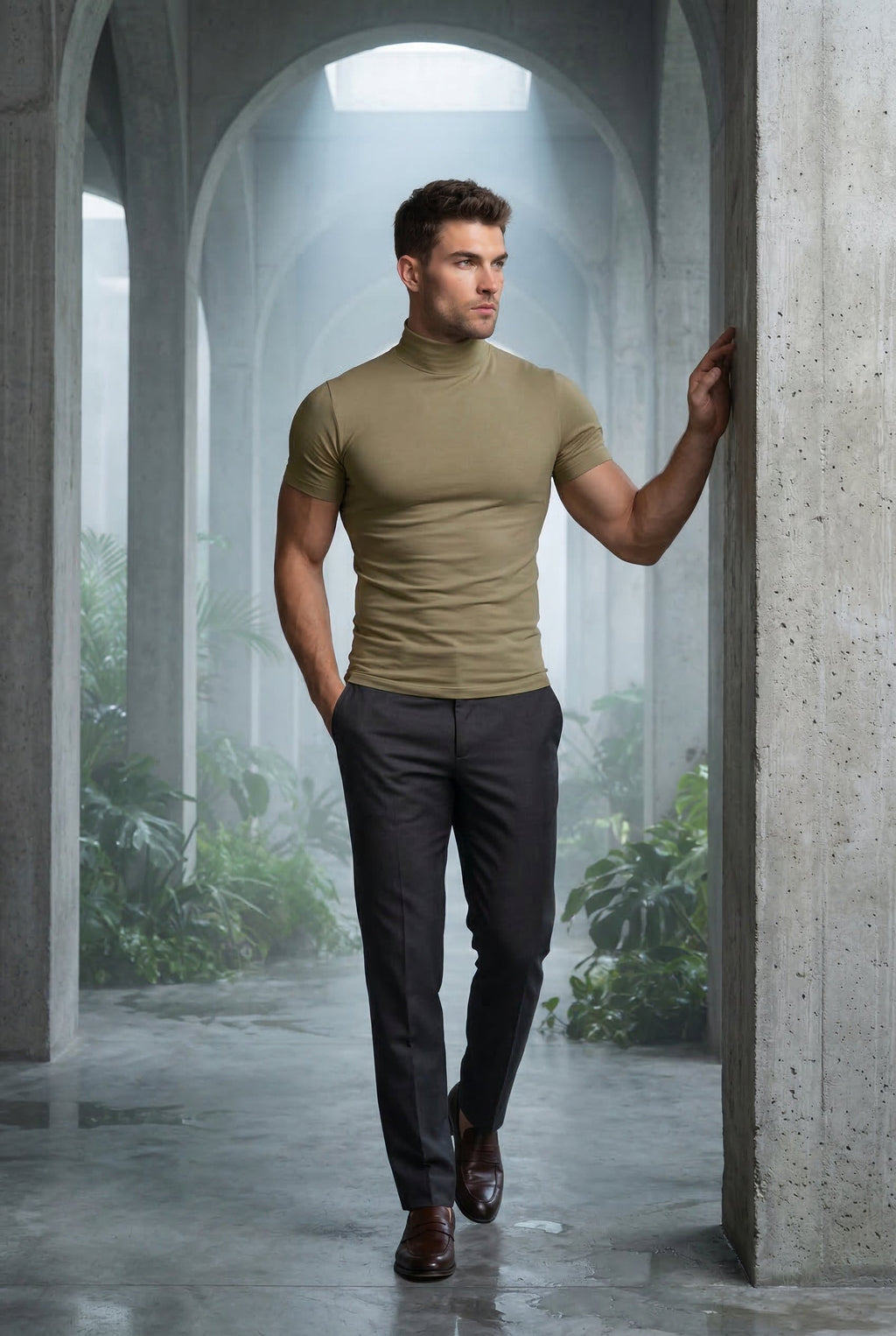 Fitted t-shirt for everyday use – Short-sleeve t-shirt with turtleneck for men