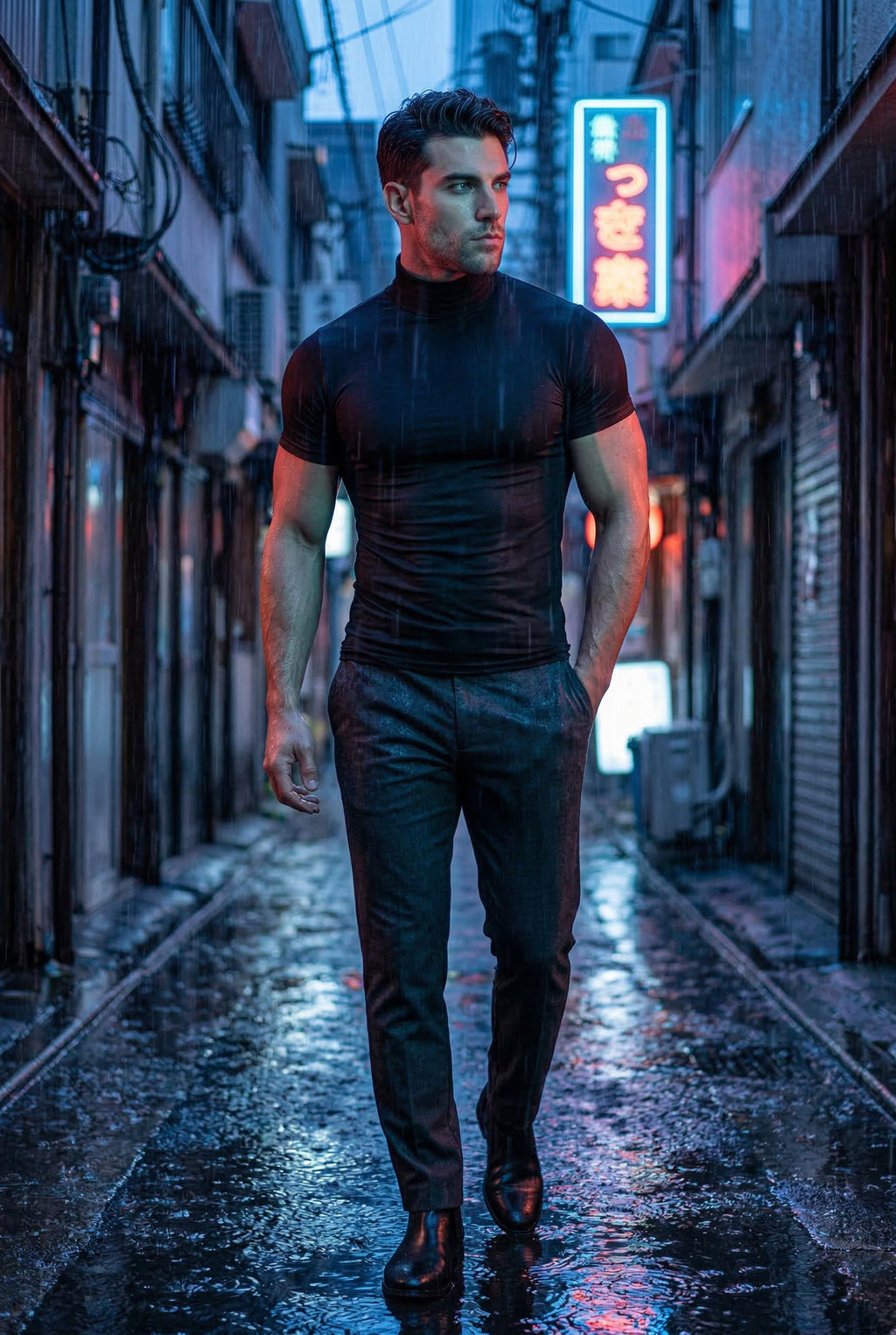Fitted t-shirt for everyday use – Short-sleeve t-shirt with turtleneck for men