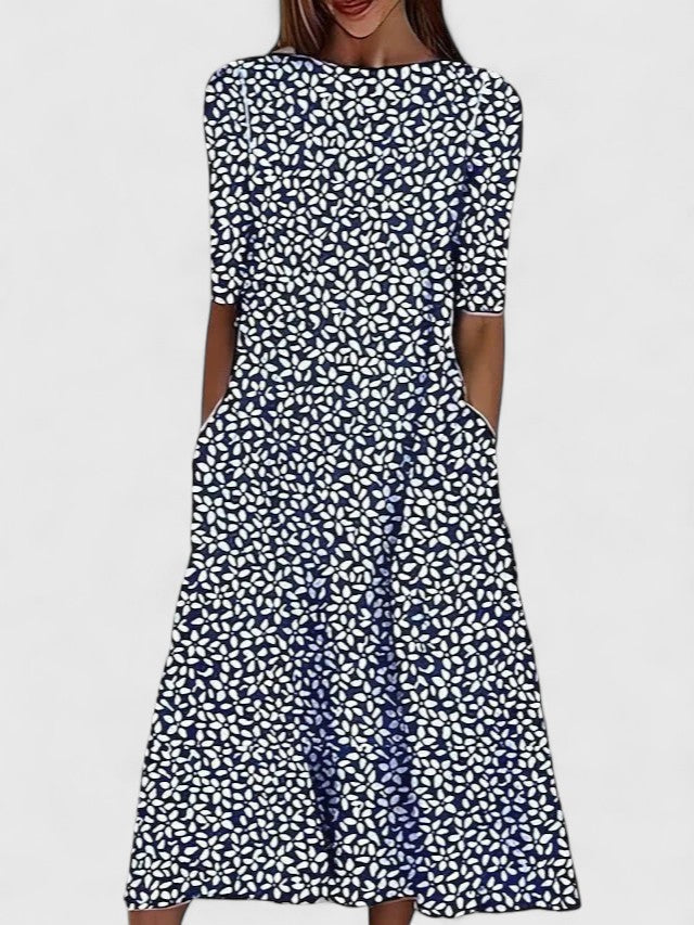 Patterned midi dress for everyday wear and summer – Dress with pockets for women